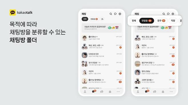 [서울=뉴시스] 카카오톡 '채팅' 탭 내 채팅방 폴더 (사진=카카오 제공) *재판매 및 DB 금지