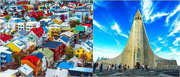 레이캬비크. 레이캬비크는 세계에서 가장 친환경적이고, 가장 안전한 도시로 꼽힌다. / 할그림스키르캬Hallgrimskirkja 교회. 용암이 솟구치는 모습을 형상화했는데 우주선 같기도 하고, 파이프오르간 같기도 하고, 웅장한 폭포의 물줄기 같기도 하다. 사진 페디난드