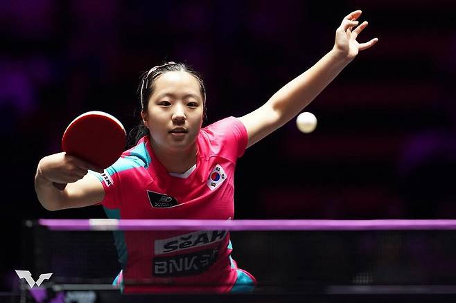 WTT 마카오 챔피언스에 출전한 여자탁구 대표팀 에이스 신유빈 [WTT 인스타그램 캡처. 재판매 및 DB 금지]