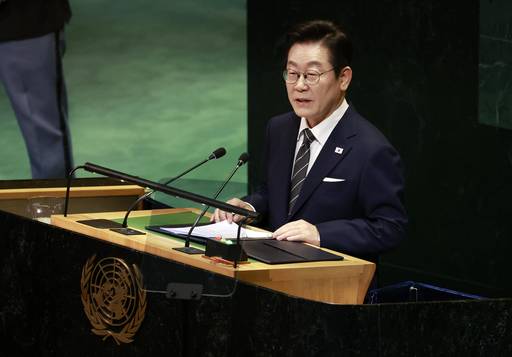 이재명 대통령이 23일(현지시간) 미국 뉴욕 유엔본부 총회장에서 기조연설을 하고 있다. /뉴욕=연합뉴스