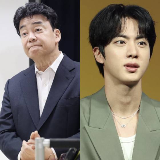 더본코리아 백종원 대표와 BTS 진. 연합뉴스.