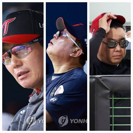 왼쪽부터 염경엽 LG 감독, 김태형 롯데 감독, 이범호 KIA 감독