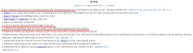 병역법 일부. 사진=국가법령정보센터