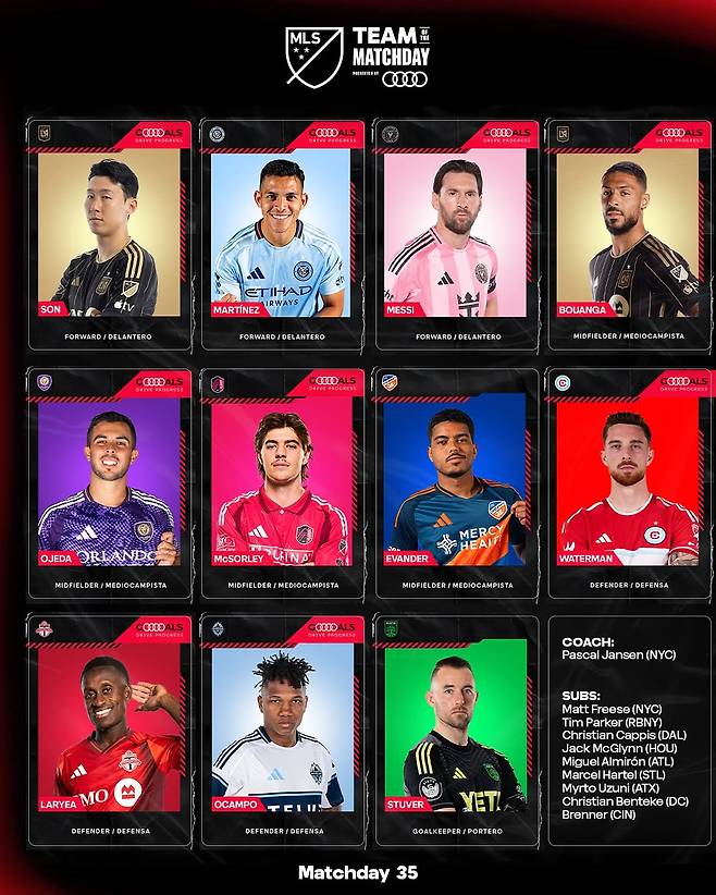 축구선수 손흥민(33·로스앤젤레스FC)이 미국프로축구 메이저리그사커(MLS) 사무국이 발표한 2025시즌 35라운드 '팀 오브 더 매치데이'(베스트 11)에 이름을 올렸다./사진=MLS 인스타그램