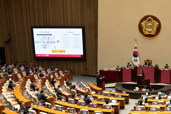 18일 서울 여의도 국회에서 열린 제429회 국회(정기회) 제8차 본회의에서 나경원 국민의힘 의원이 교육·사회·문화에 관한 대정부 질문을 하고 있다. 뉴스1