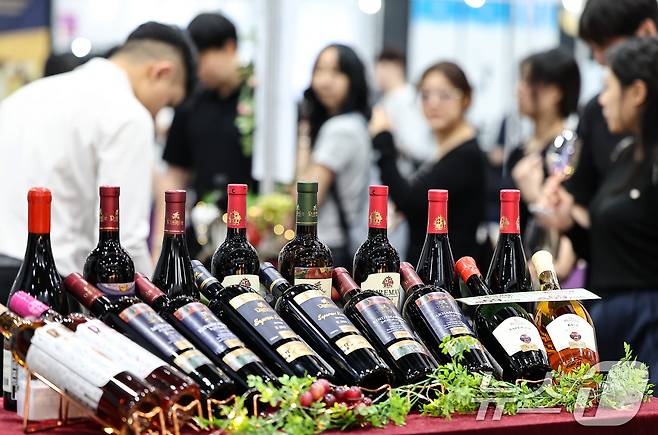 25일 서울 강서구 코엑스 마곡에서 열린 '서울국제주류&와인박람회'에서 관람객들이 와인을 시음하고 있다. 2025.9.25/뉴스1 ⓒ News1 김도우 기자
