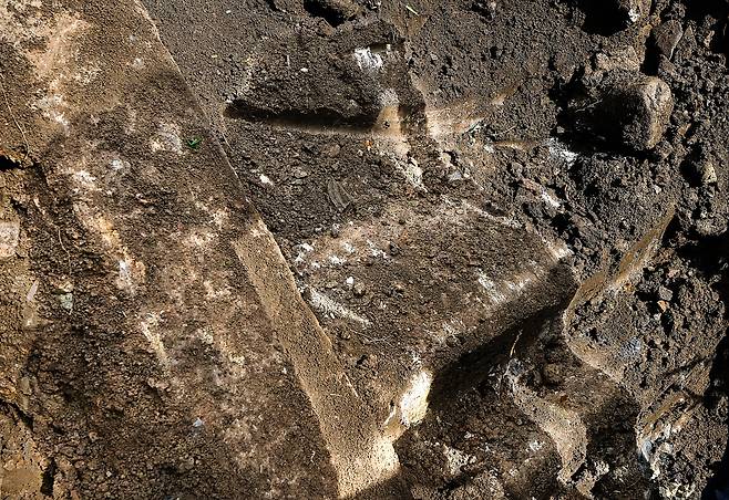 충남 예산에 있는 남연군묘 정비공사 현장에서 기록에 남아 있던 운제(계단) 하부 계단석이 발굴됐다. 자손을 왕으로 만들기 위해 흥선대원군이 선친 묘를 이장했다는 장소다. '탑과 구름처럼 높은 계단이 있다'는 기록이 역사적 사실일 가능성이 커졌다. /이기웅 가야산 역사문화연구소장 제공