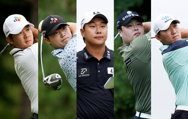 2025년 한국프로골프(KPGA) 투어 현대해상 최경주 인비테이셔널에 출전한 최승빈, 배용준, 전가람, 황중곤, 전성현 프로. 사진제공=KPGA (사진을 무단으로 사용하지 마십시오.)