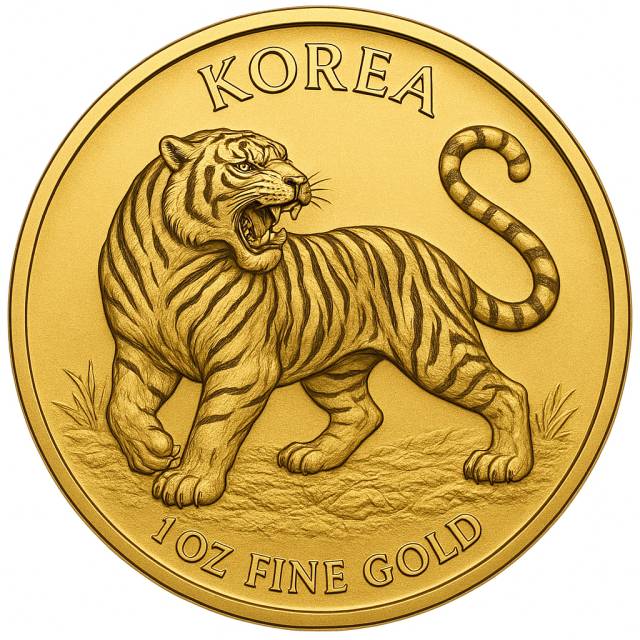 호랑이가 새겨진 한국의 기념주화 상상도. 챗GPT로 생성한 이미지