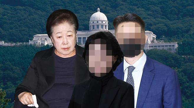 경기도 가평군 설악면에 위치한 천정궁 박물관(뒷 건물)과 한학자 총재, 정원주 전 총재 비서실장, 윤영호 전 세계본부장(왼쪽부터) ⓒ시사저널 임준선·이종현·연합뉴스