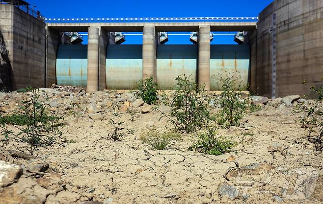 지난 9월 10일 오후 강원 강릉시 오봉저수지가 바짝 말라붙어 바닥을 드러낸 모습.ⓒ News1 김진환 기자