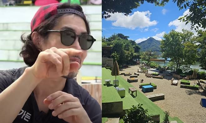 개그맨 이재훈(왼쪽), 그가 전북 임실에서 운영하는 카페 모습. 유튜브 채널 ‘근황올림픽’, 옥쭹가든 제공