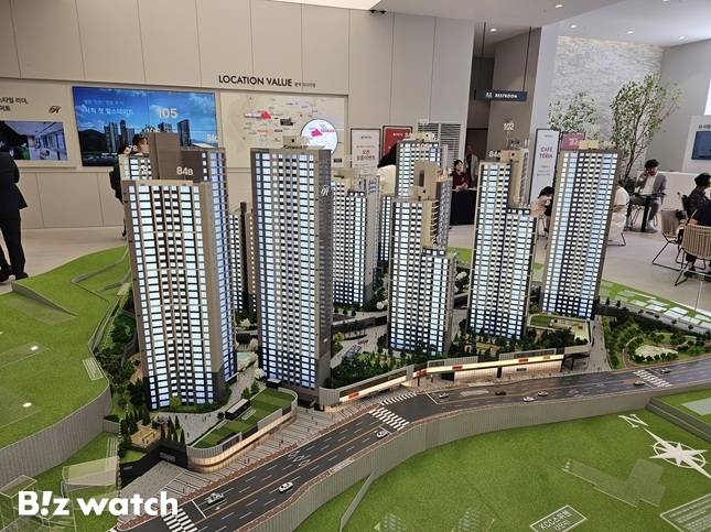 힐스테이트 사직아시아드 단지 모형도/사진=김준희 기자 kjun@