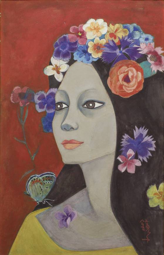 천경자의 여성 초상화 '고(孤)' 1974, 종이에 채색,38.5x23.3 cm. [사진 서울미술관]