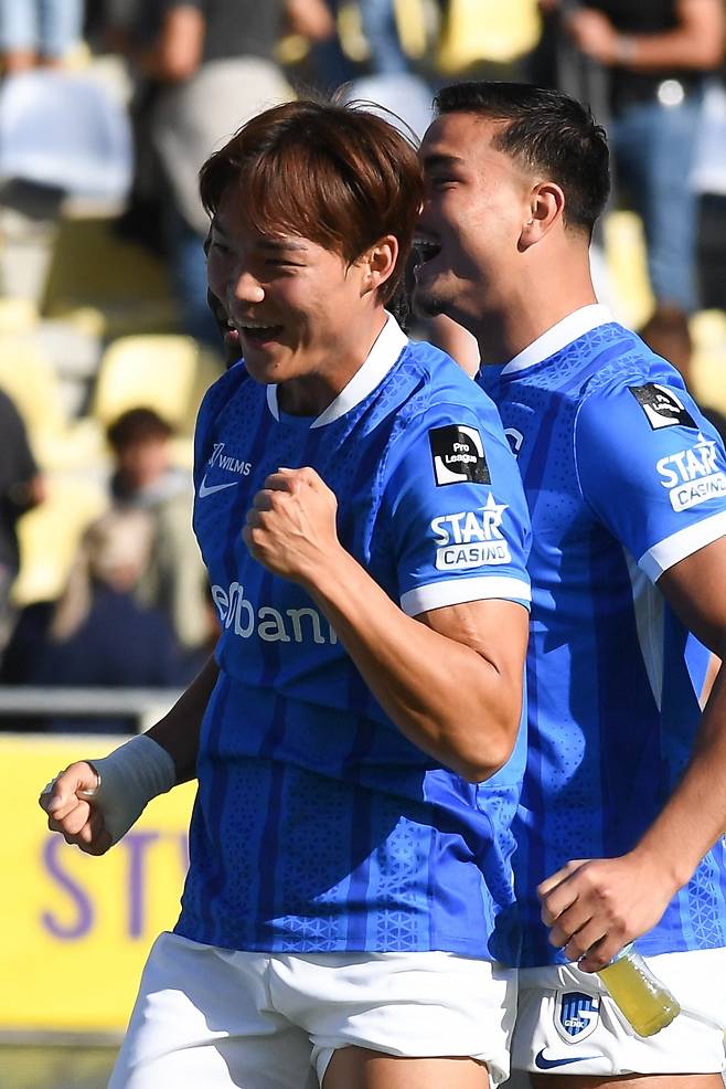 벨기에 헹크 오현규가 종료 직전 결승공를 터트렸다. [AFP=연합뉴스]