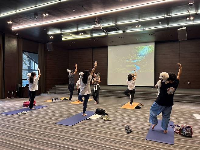 켄싱턴리조트 충주 펫 요가 프로그램. 사진=이랜드파크