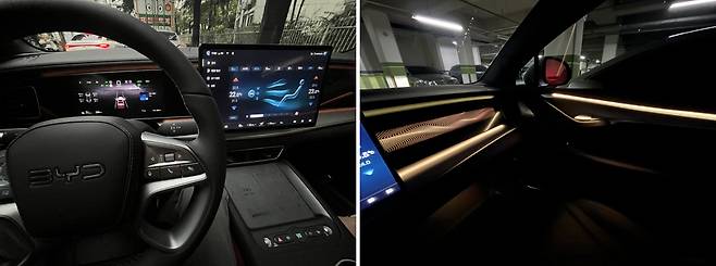 공기 청정 등 첨단 편의장치가 장착된 ‘시라이언7’의 운전석(왼쪽)과 은은한 앰비언트 라이트가 차량 내부를 감싸는 조수석. 권재현 선임기자