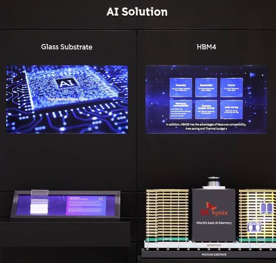 From left: SKC’s glass substrate and SK hynix’s high-bandwidth memory. [SK]