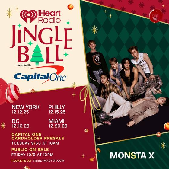 몬스타엑스(MONSTA X)가 오는 12월 12일&nbsp;미국 뉴욕에서 개최되는&nbsp;'2025 iHeartRadio Jingle Ball Tour'(아이하트라디오 징글볼 투어)의 연말 순회 콘서트 무대에 참여한다. iHeartRadio