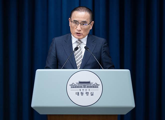 위성락 국가안보실장이 29일 서울 용산 대통령실 청사에서 이시바 시게루 일본 총리 방한 일정 관련 브리핑을 하고 있다./뉴스1