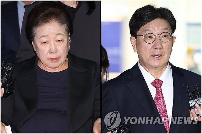 한학자 통일교 총재(왼쪽)와 권성동 의원 [연합뉴스 자료사진]