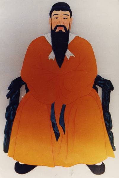 국조 단군의 표준영정. 단군이 누구인지, 어떤 존재인지, 나라를 세운 연도가 서기전 2천333년 10월 3일인지 아닌지 객관적이고 확실하게 입증할 수 있는 어떠한 근거도 없다.