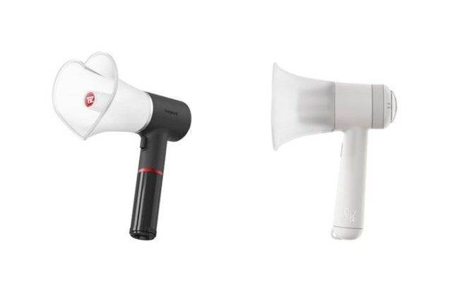 더보이즈와 QWER 확성기 모양 응원봉 디자인