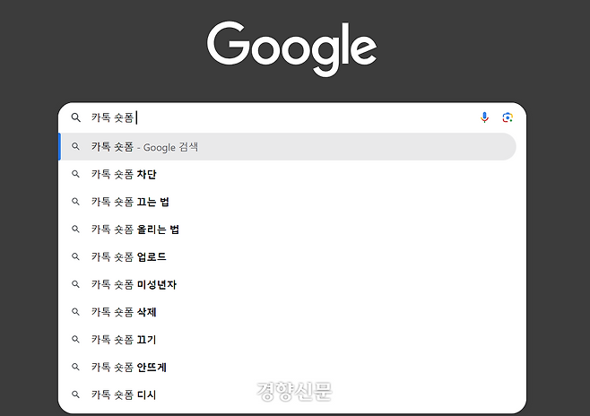 인터넷 검색창에 ‘카톡 숏폼’을 검색하면 ‘차단’, ‘끄는 법’, ‘미성년자’ 등 연관 검색어가 뜬다. 인터넷 포털사이트 검색화면 갈무리