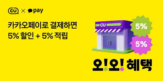 카카오페이가 CU와 함께 할인과 적립을 모두 주는 ‘두 번 놀라운’ 이벤트 ‘오! 오! 혜택’을 선보인다고 1일 밝혔다. ⓒ카카오페이