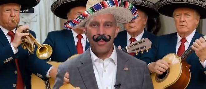 30일(현지시간) 하킴 제프리스 미국 민주당 하원 원내대표가 전날 도널드 트럼프 미 대통령이 자신을 조롱하는 내용의 딥페이크(가짜) 영상을 트루스소셜에 게제한 것을 비판한 MSNBC 인터뷰 영상. 트럼프 대통령은 이 인터뷰 영상 역시 제프리스 대표를 조롱하는 딥페이크 영상을 제작해 트루스소셜에 올렸다. [트루스소셜 캡처]