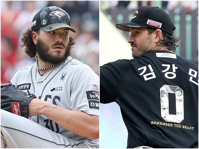 한화 코디 폰세(왼쪽)와 SSG 드류 앤더슨의 2025년 삼진왕 경쟁이 10월까지 이어지게 됐다. 앤더슨이 245탈삼진을 마크해 1위를 기록하고 있는 가운데, 242탈삼진의 폰세는 1일 SSG전에 등판해 역전을 노린다. 사진제공｜한화 이글스·SSG 랜더스