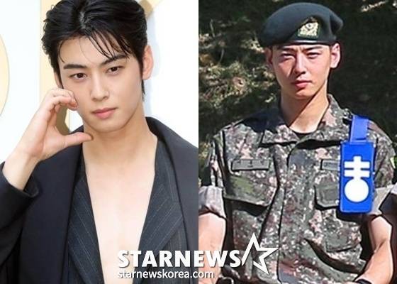 차은우 /사진=스타뉴스, 육군훈련소 홈페이지