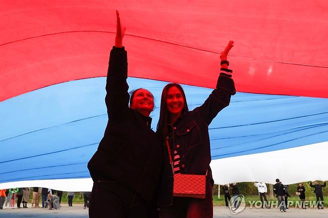 자포리자에서 열린 '러시아와 재통합의날' 기념식  [타스 연합뉴스. 재판매 및 DB 금지]