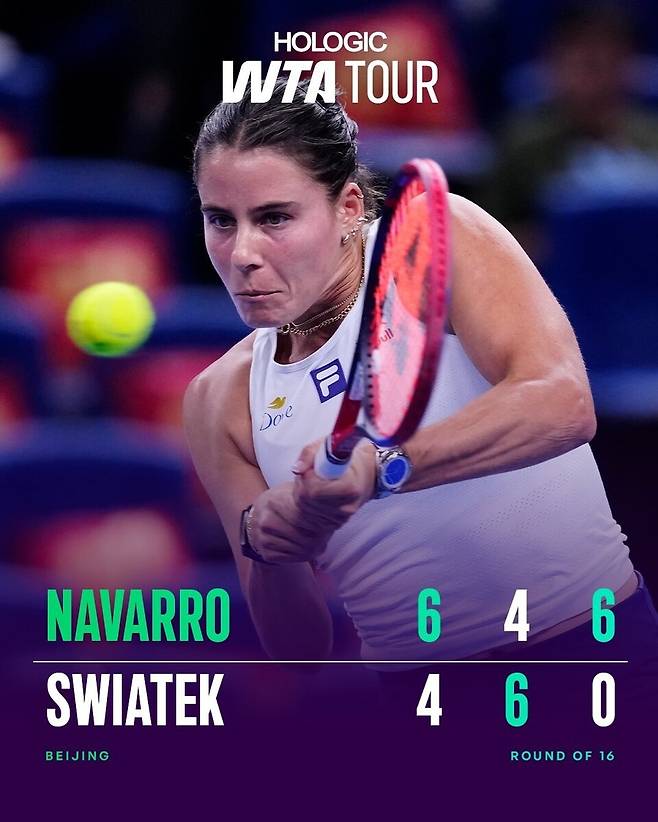 시비옹테크를 상대로 3세트 6-0을 기록한 엠마 나바로. 사진/WTA 투어