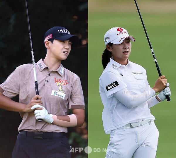 2025년 미국여자프로골프(LPGA) 투어 롯데 챔피언십에 출전한 박성현, 황유민 프로. 사진제공=ⓒAFPBBNews = News1 (사진을 무단으로 사용하지 마십시오.)