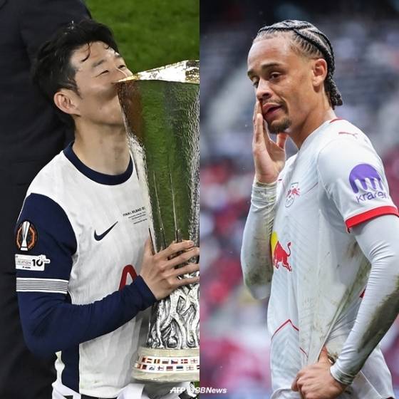 손흥민(왼쪽)과 사비 시몬스. /AFPBBNews=뉴스1