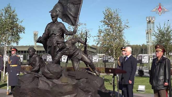 노광철 북한 국방상과 안드레이 벨로우소프 러시아 국방장관 [러시아 국방부 텔레그램 캡처. 재판매 및 DB 금지]