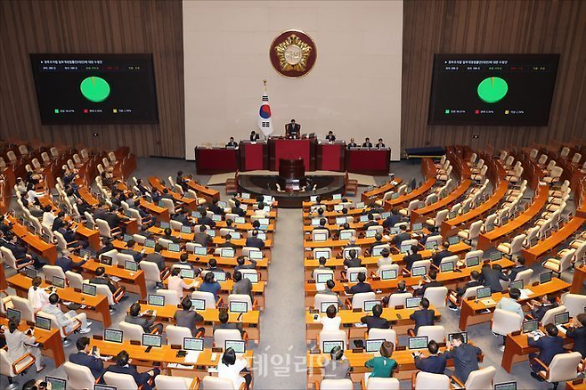 정부조직법 일부개정법률안이 26일 오후 서울 여의도 국회에서 열린 본회의에서 통과되고 있다. ⓒ데일리안 홍금표 기자