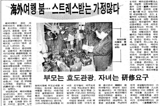 해외여행 자유화 초기의 세태를 보여주는 신문 기사. [중앙포토]
