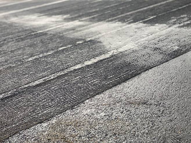 독일 프라운호퍼 목재연구소가 제작한 그물 모양 특수 센서가 아스팔트 도로가 시공될 장소에 깔려 있다. 프라운호퍼 목재연구소 제공