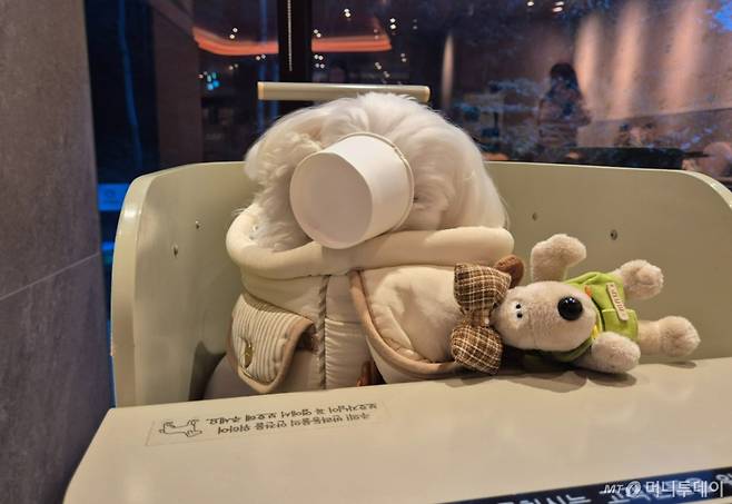 지난 1일 경기 구리 스타벅스 구리갈매DT점에서 반려견 루미가 스타벅스의 반려동물 전용 음료 퍼푸치노를 즐기고 있다./사진=유예림 기자