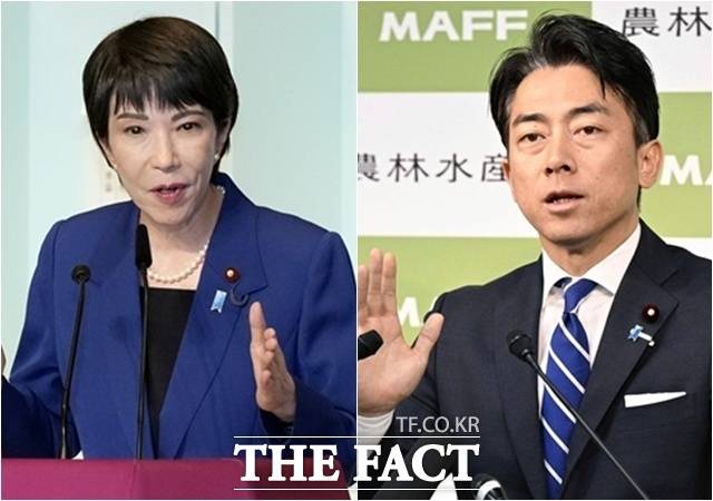 4일 NHK와 니혼게이자이신문(닛케이) 등에 따르면 일본 집권 자민당 총재 선거에서 다카이치 사나에(高市早苗·64, 왼쪽) 전 경제안보상이 1위를 차지했다. 그러나 과반 표는 얻지 못해 고이즈미 신지로(小泉進次郎·44) 농림수산상과 결선투표에서 승부하게 됐다. /AP.뉴시스