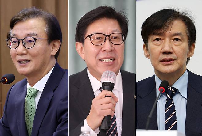 (왼쪽부터) 전재수 해양수산부 장관, 박형준 부산시장, 조국 조국혁신당 비상대책위원장. 뉴시스