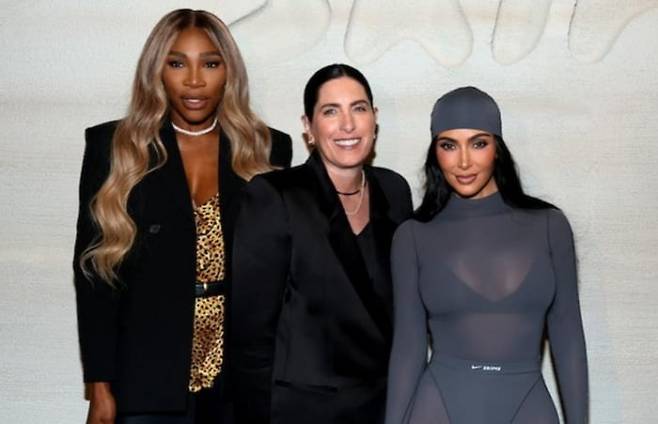 지난달 24일(현지시간) 미국 뉴욕에서 열린 나이키 스킴스 런칭 이벤트에 참석한 세레나 윌리엄스, 에이미 몽타뉴, 킴 카다시안.  /사진=게티이미지