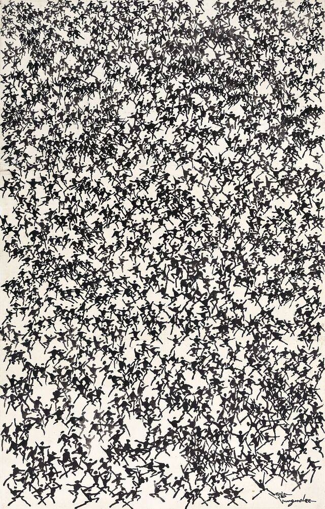 이응노 ‘군상’, 1985, 종이에 먹, 217x138cm, CNCITY마음에너지재단 소장