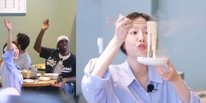 '먹방'을 펼치는 조나단과 쯔양. '어디로 튈지 몰라' 제공