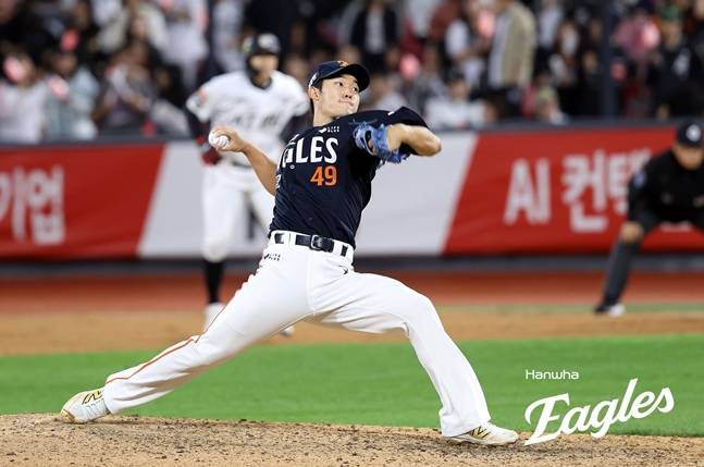 3일 수원 KT전에 나섰던 윤산흠의 모습. /사진=한화 이글스