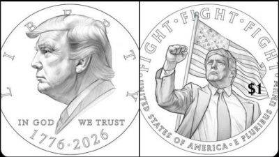 도널드 트럼프 대통령의 얼굴이 새겨진 미 독립 250주년 기념주화 디자인 초안. 연합뉴스