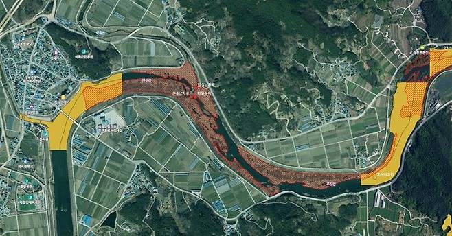 [광주=뉴시스] 보성강 하천 정비구역 예정지에서 발견된 멸종위기종 위치. (사진=환경운동연합 제공) 2025.10.05. photo@newsis.com *재판매 및 DB 금지