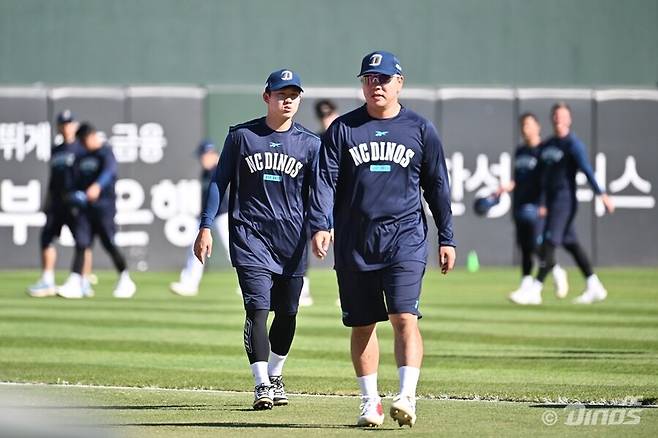 ▲ 와일드카드 1차전 선발인 후라도에 강세를 가지고 있어 기대를 모으는 이우성과 최원준 ⓒ NC 다이노스